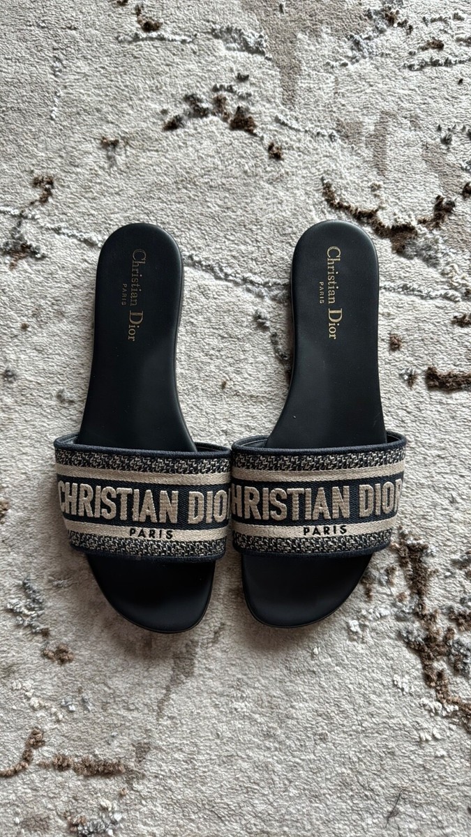 CHRISTIAN DIOR DWAY NAVY BLUE FABRIC SLIDES SANDALS SHOES 40.5 | eBay
