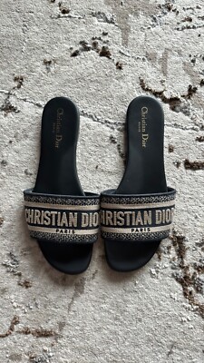CHRISTIAN DIOR DWAY NAVY BLUE FABRIC SLIDES SANDALS SHOES 40.5 | eBay