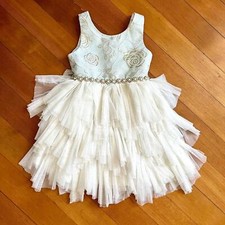 American Princess Fairy Ivory Skirt  Teal Metallic Bodice Formal Dress, Size 4T