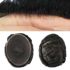 Toupee For Mens French Lace Really Human Hair Replecement System Hairpiece Black
