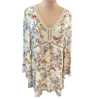 WAYF SZ M Revolve Floral Crochet Bell Sleeve Dress Cottagecore Peasant Boho  | eBay