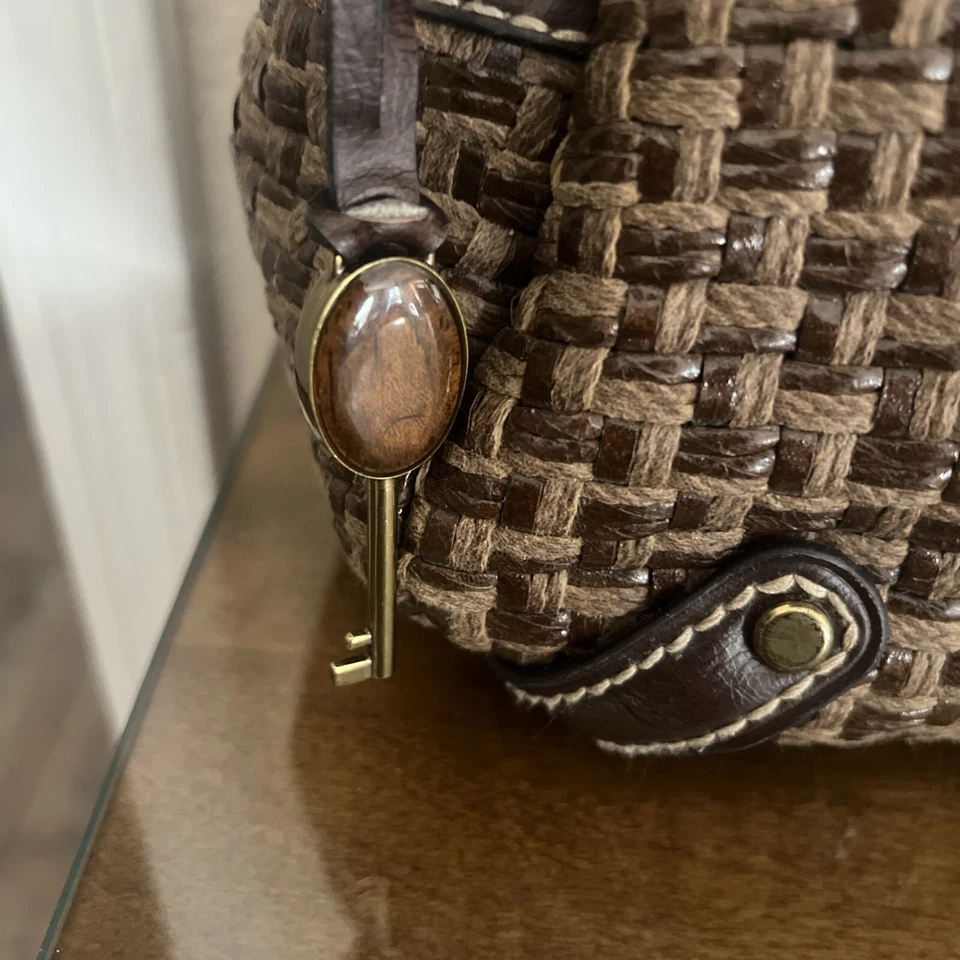 Bolso de Mano Fossil Moderno Vintage Tejido Marrón Rafia Mediano Cartera Bolso de Hombro Foto 2 de 4