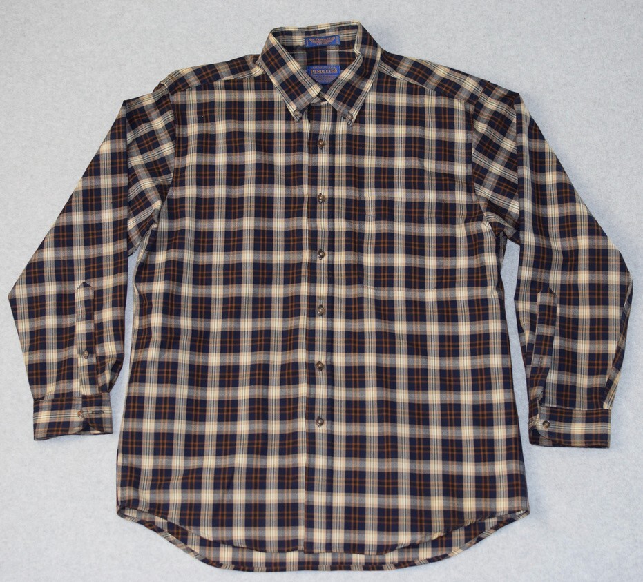 Sir Pendleton 100% Pure Virgin Wool LS Shirt Blue Plaid RN 29685