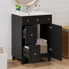 Ceramic Sink Bathroom Vanity Cabinet - 2 Drawers, Soft-Close Door, Storage