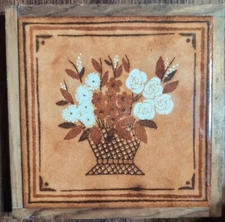Vintage Rustic Floral Trivet Made in Italy Framed Tile 