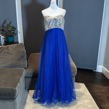 Women  s Blue Full Length Sparkly Tulle  Sequined Prom Party Dress Size L NWT