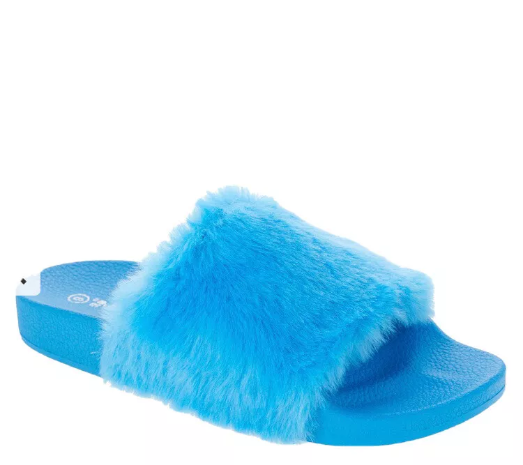 Bearpaw Women s Lucinda Faux Shag Fur Slide Slippers Blue Shag