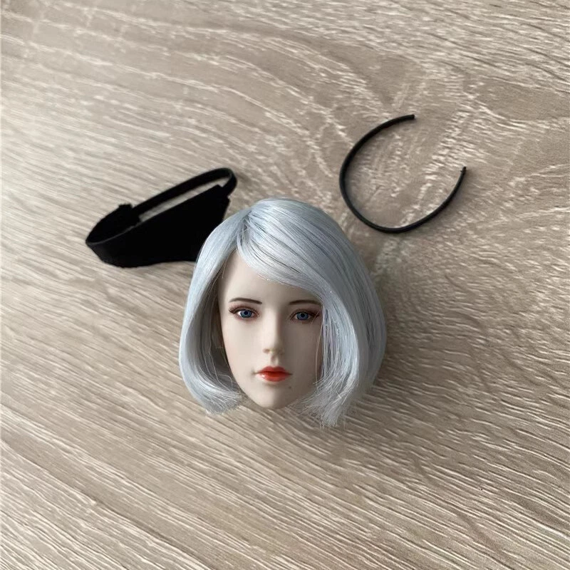 Cabeza de niña de belleza esculpida de pelo corto plateado 1/6 2B para figura de acción TBL PH de 12" Foto 4 de 4