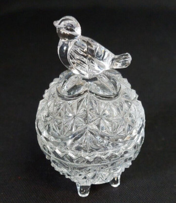 Crystal Mini Trinket Dish Lid with Bird Top Hofbauer Byrdes Collection W Germany