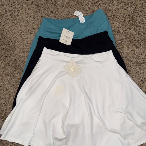 Fabletics 3 Flounce Skirts Hi Waisted -Pocket- Lined wt,bk, teal-  MED*NEW*