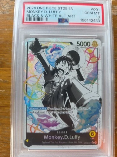 2025 ONE PIECE ST29 #001 EGGHEAD B&W MONKEY D. LUFFY LEADER PARALLEL PSA 10