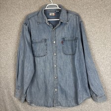 Levi's Denim Shirt Men's XL Blue Red Tab Metal Buttons Long Sleeve Button Down