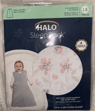 HALO Sleepsack 100 Cotton Swaddle - Baby White / Floral LG 12-18 Mo / 22-28 Lb