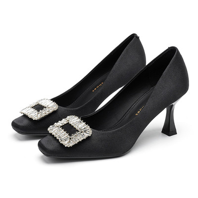 Pumps Schuhe 7 CM Frau Elegant Büro Schwarz Strass Leder Kunststoff 35118