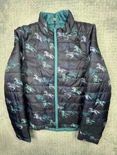 Kerrits Equestrian Jacket Horse Print Full Zip Puffer Blue Reversible Youth XL