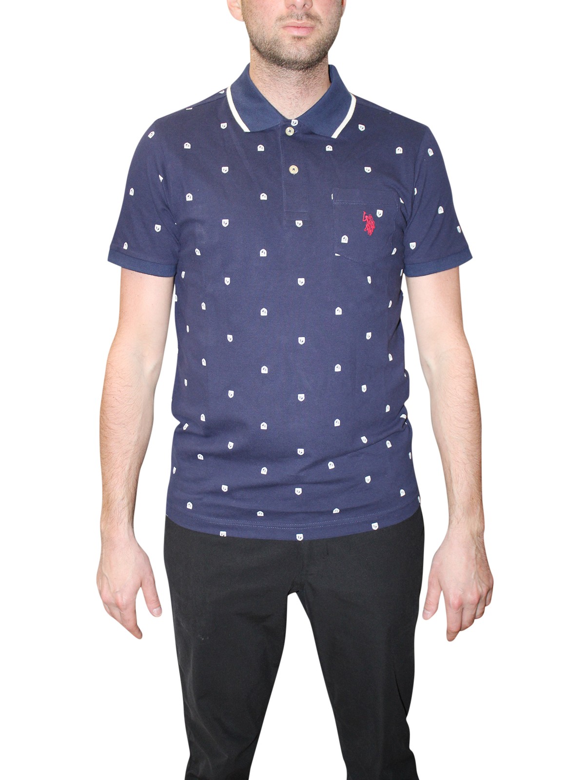 US Polo Assn Mens Slim Fit Shield Print Short Sleeve Pique Polo Shirt 5790₽