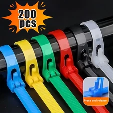 200PCS Heavy Duty Zip Tie Buckle Reusable Self-Locking Fastener Bracket for Home