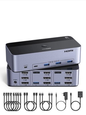 UGREEN Hdmi+Displayport KVM Switch 2 PC 3 Monitore 8K60Hz Mit 4 USB 3.0 Ports, T