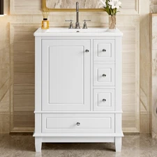 24" Bathroom Vanity w/Sink, 3 Drawers, Freestanding Vanity Cabinet, Door Shelf