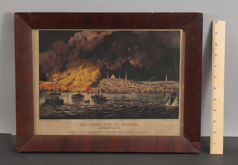 Antique Great Fire of Boston Firefighter CURRIER & IVES Lithograph, NO RESERVE
