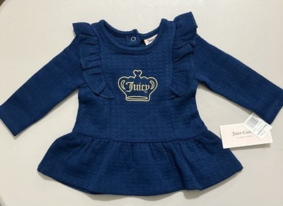 Juicy Couture Infant Girls Blue Long Sleeve Dress Gold Logo NWT  12 Months