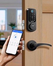 Fingerprint Smart Lock with 2 Lever Handles, Keyless Entry Front Door Lock Set