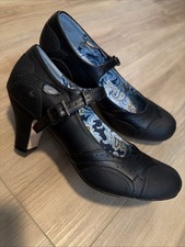 ARIS ALLEN MARY JANE WITH FAUX LIZARD ACCENTS Black Heels Swing Dance Shoes 9.5