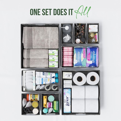 Baskets For Organizing Set Of 9 Dark Grey - Storage Baskets For Shelves - Per... - Picture 4 of 6