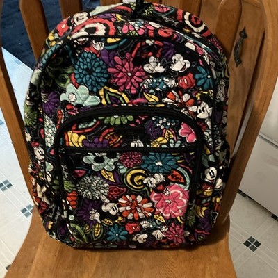 Multicolor Floral Mickey & Minnie Quilted Backpack Zip Pockets.  Vera Bradley.