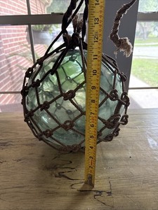Rare Museum Quality Original Antique ~12" Japanese Glass Fishing Float with Net