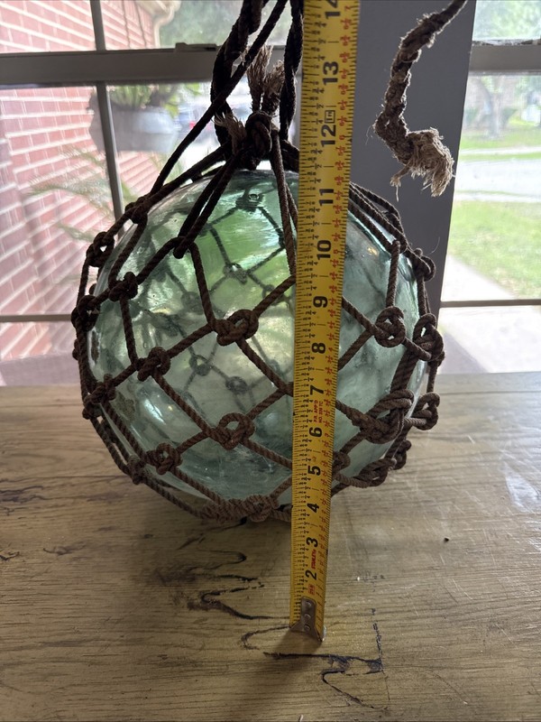 Rare Museum Quality Original Antique ~12" Japanese Glass Fishing Float with Net