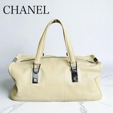 CHANEL Schokoriegel Leder Handtasche beige CC-Logo quadratische Naht aus...