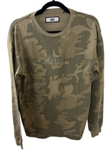 KITH Camo Olive Green Embroidered Logo Sweatshirt Oversized Size XS