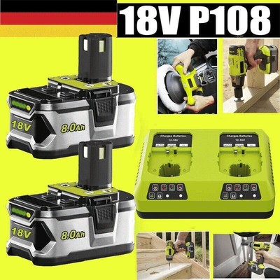 2X 6,0Ah Für Ryobi Akku 18V 8.0AH Lithium Plus RB18L50 P108 P106 / Ladegerät DE