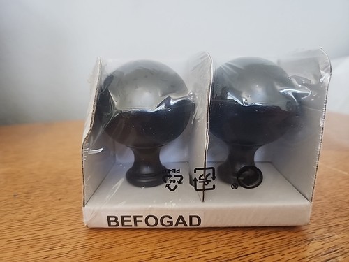 IKEA Befogad 1 Pair Black Metal Spherical Finials for Curtain Rods 102.801.23