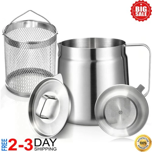 68Oz 304 Stainless Steel Deep Fryer Pot with Basket & Strainer, Large Capacity