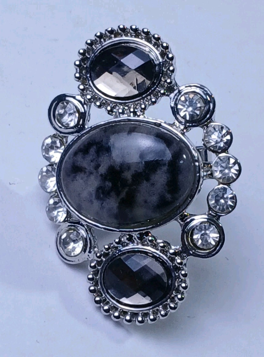 Silvertone Statement Ring Size 8 Adjustable - image 2