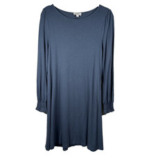 Loft Long Sleeve Dress Size Medium Boat Neck Knee Length Gray/Blue Classic