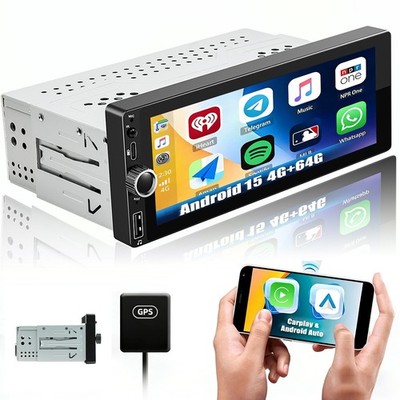 DAB+ Android 15 Autoradio Universal 1 DIN 4+64G Carplay Navi USB Typ-C Bluetooth
