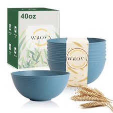 Wrova Wheat Straw Salad Bowls for Kitchen set of 6,Anti-Scald 40oz, Blue 