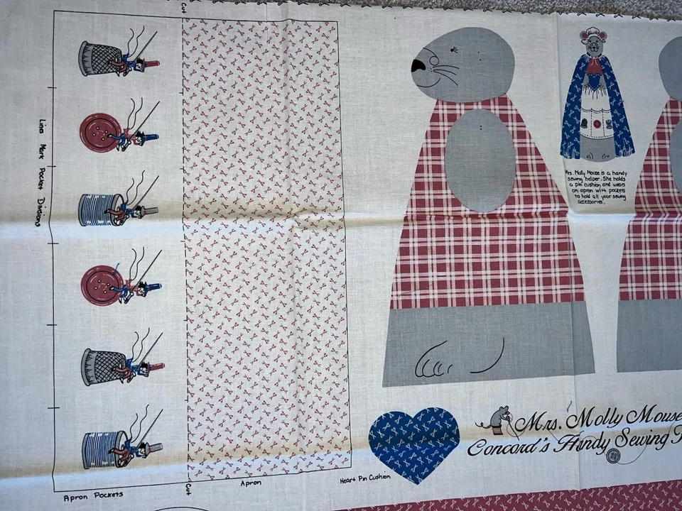 Mrs. Molly Mouse Sewing Helper Fabric Panel Joan Kessler for Concord Fabric New - Image 2 of 4