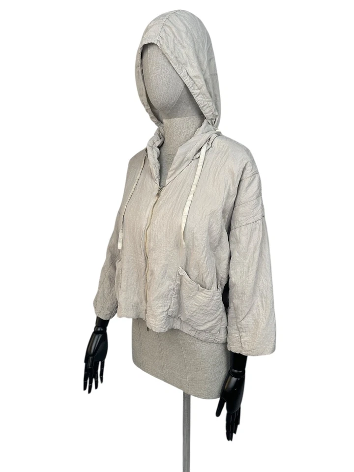 TRANSIT PAR SUCH Silk Crop Hooded Ivory Zip Jacket size 2 - Image 3 of 4