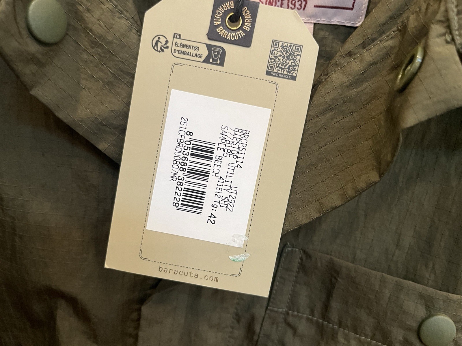 New Baracuta Ripstop Utility Shirt Jacket Windbreaker Men 42 Olive image 5