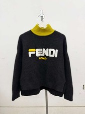 Suéter Fendi Fila Roma Mohair Mujer 3 Negro Amarillo Manga Larga Alta Baja abertura