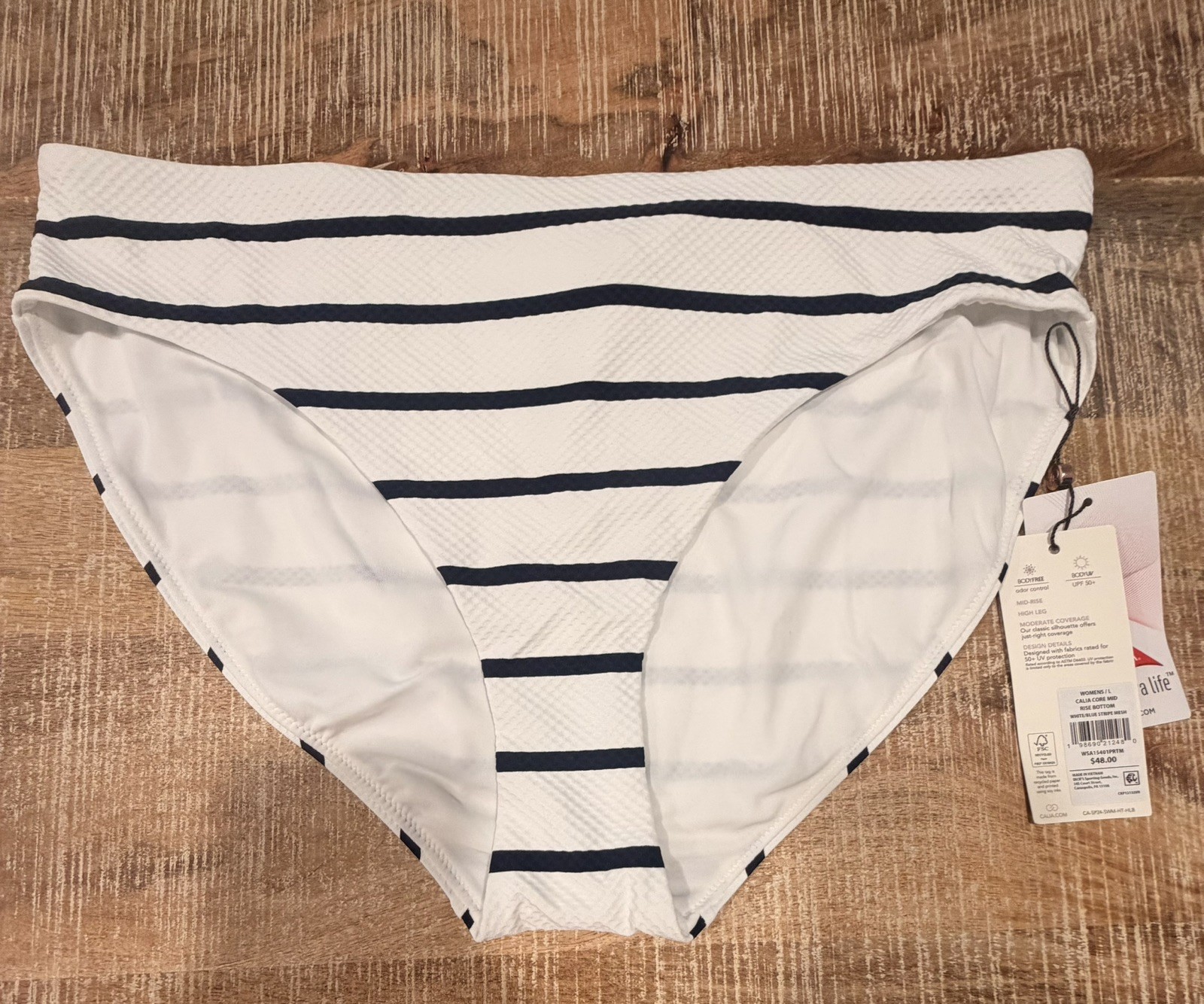 Calia Women's Core Mid Rise Striped Mesh Bottom Size Large New With Tags