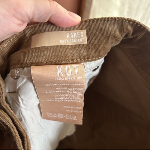 Kut from the Kloth Karen Baby Bootcut Corduroy Pants Cognac Tan Beige NWT Size 0 - Picture 7 of 8