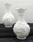 2 VTG Imperial White Milk Glass Vases 10.25 Tall Loganberry/Grape Vine Pattern