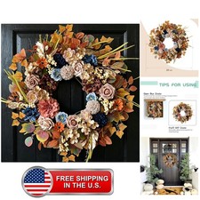 24" Fall Flowers Wreath with Eucalyptus Maple Leaves for Front Door