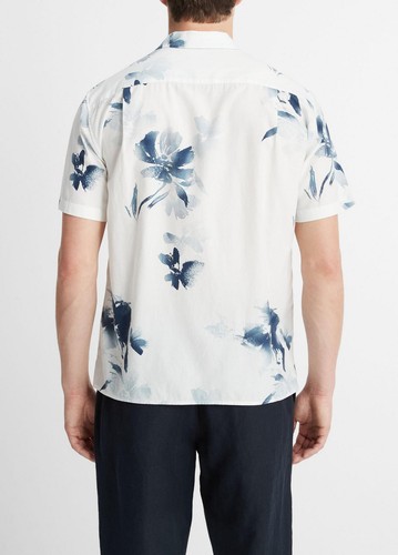 Vince Mens Classic fit Short Sleeve Button-Up Shirt Small White Blue Floral - Picture 2 of 2