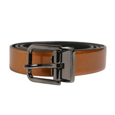 DOLCE & GABBANA Belt Men Brown Classic Leather Metal Buckle 90cm / 36in 750usd